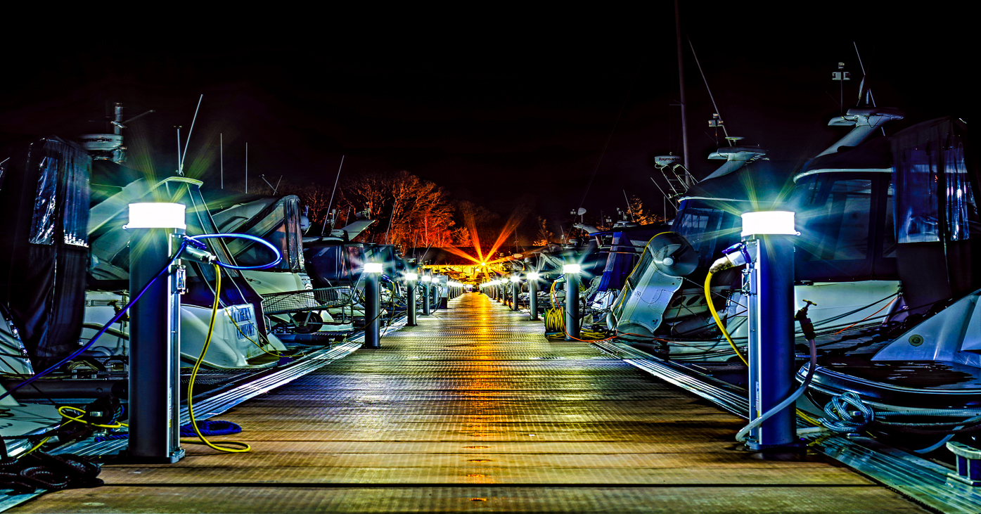 photographer StudioDee night  photo. midnight at the marina a timed hdr exposure.